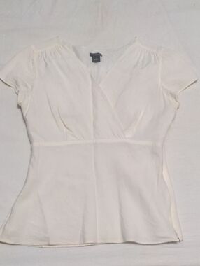 Ann Taylor Linen Blend Dress Shirt In Cream Size 8